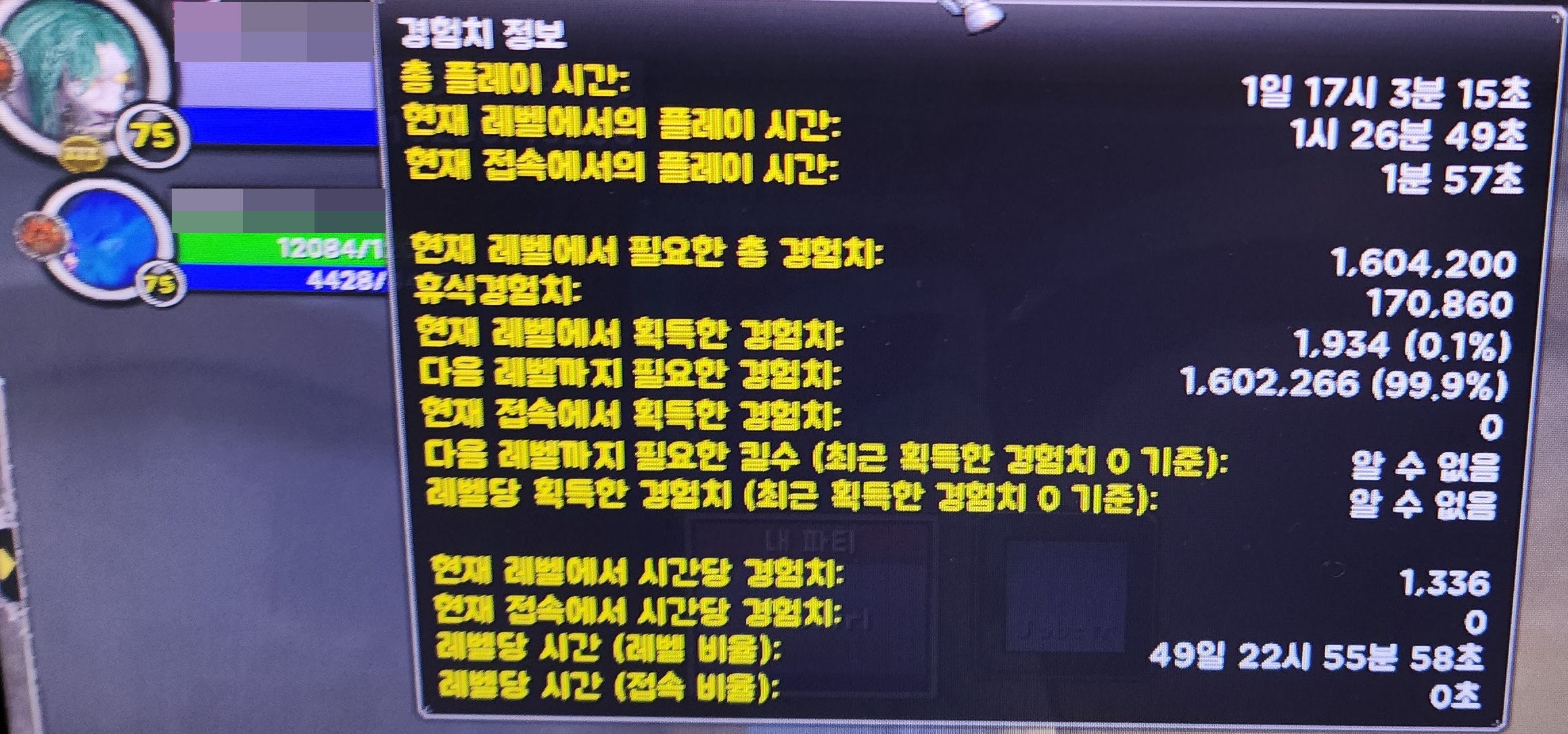 캐릭터 육성 기록 17 — 캐릭터 이름 모자이크 처리